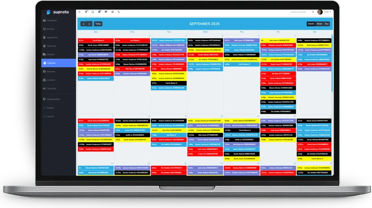 The month calendar, with the season's builds and sealing visits laid out.