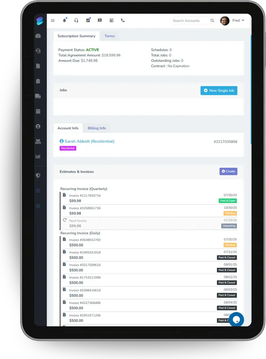 A customer's monitoring plan on a tablet with the next charge date.