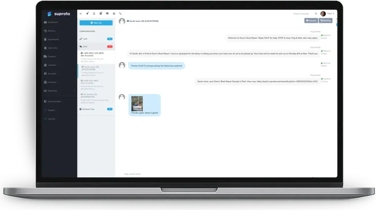 The shared inbox with missed calls, voicemails and texts from customers in one thread.