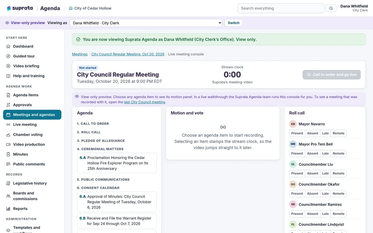 Agenda — live meeting control