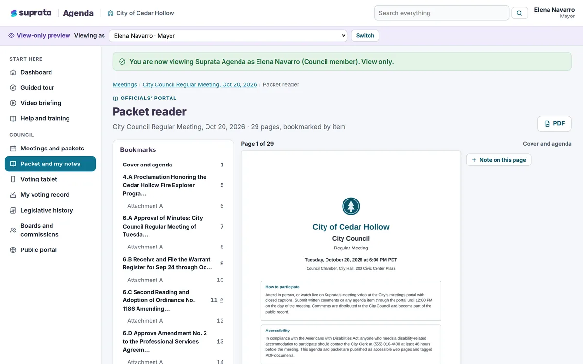 Agenda — council packet reader