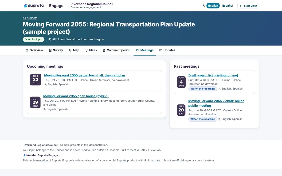 Engage — public meetings with live captions and polls