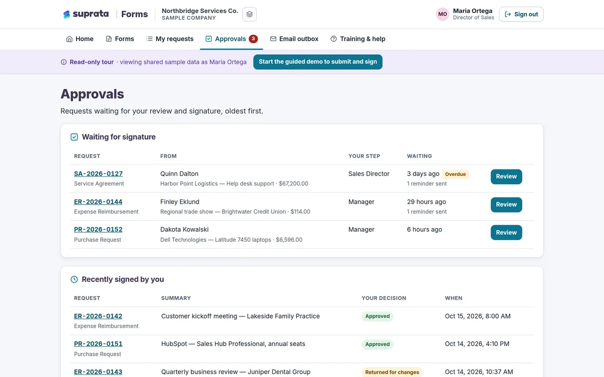 Forms — approvals inbox