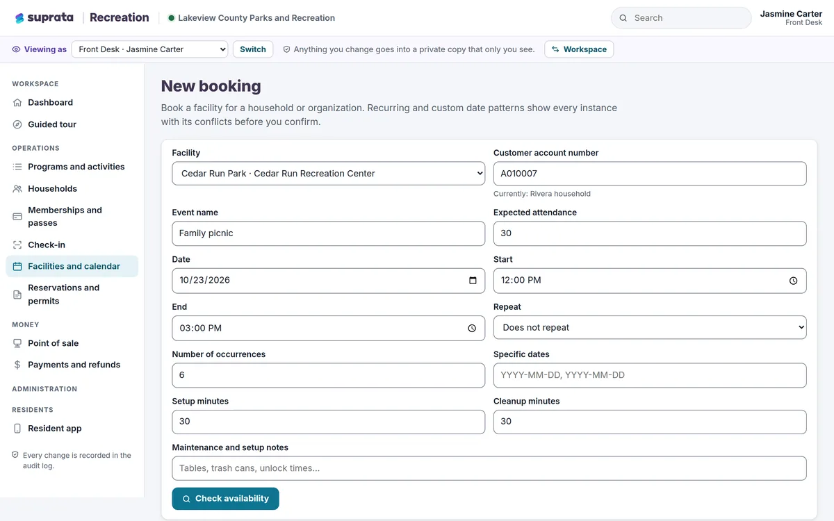Facility booking
