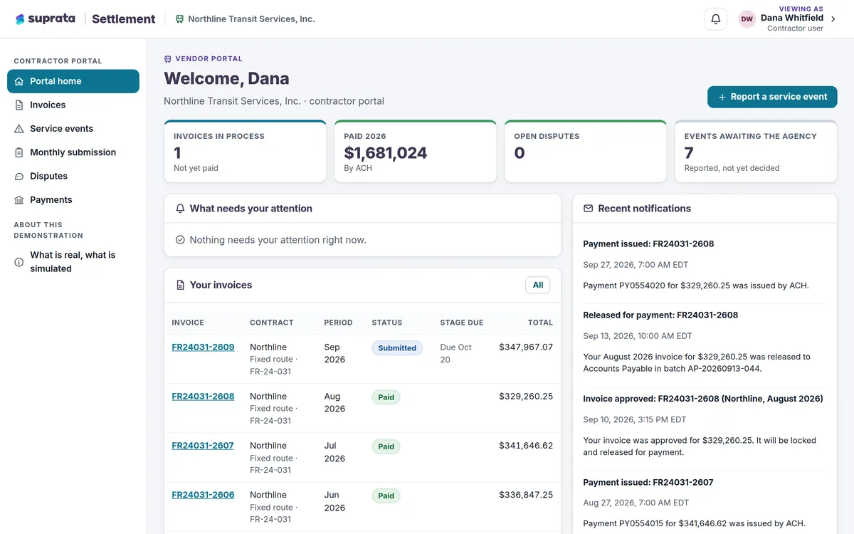 Settlement — contractor portal