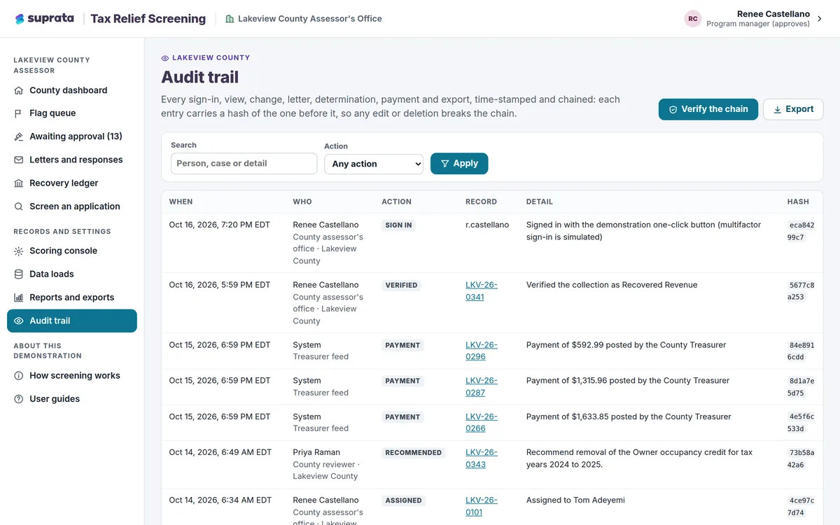 Tax Relief — chained audit trail