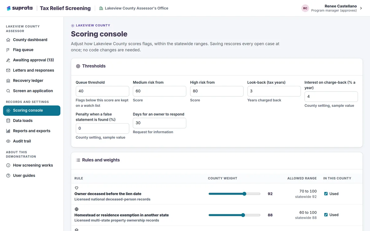 Tax Relief — scoring console