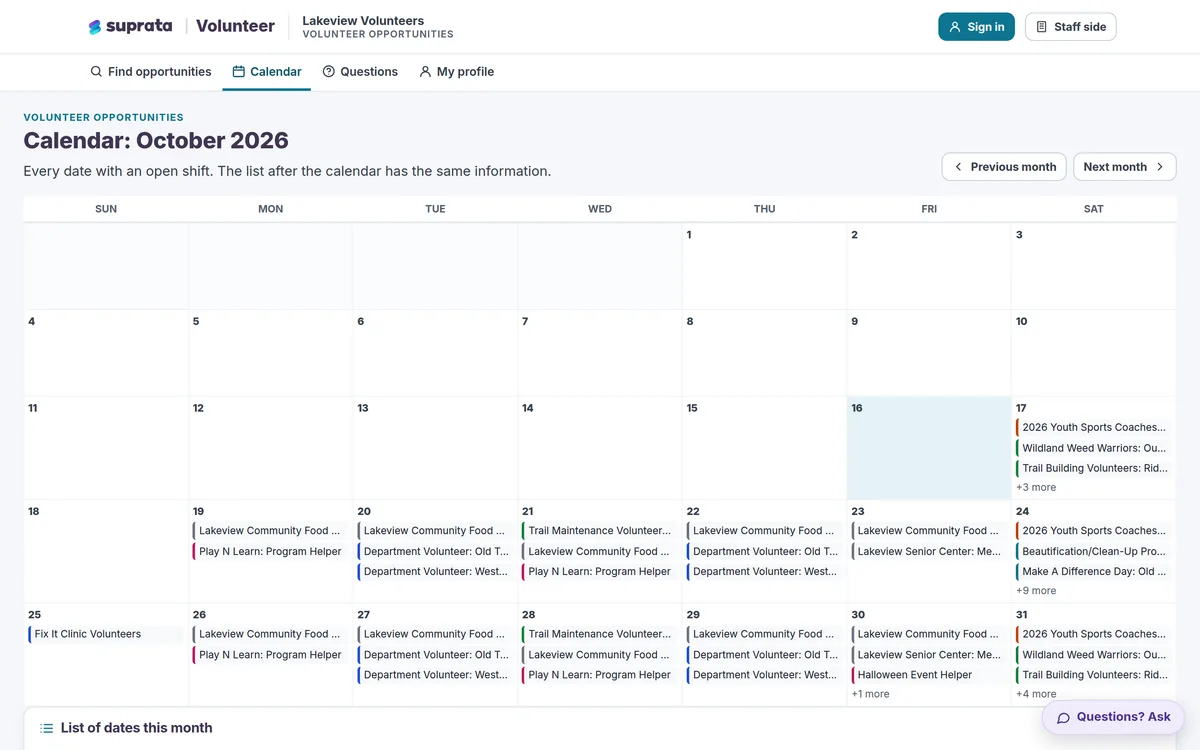 Volunteer — opportunities calendar