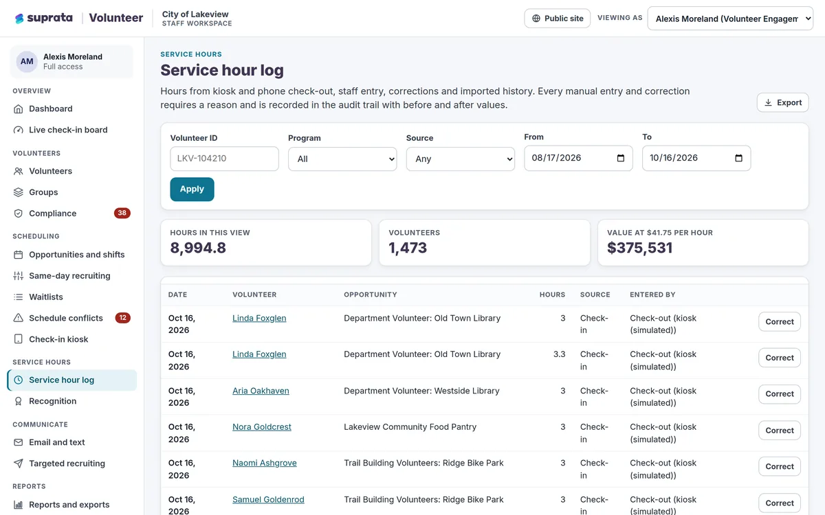 Volunteer — hours log