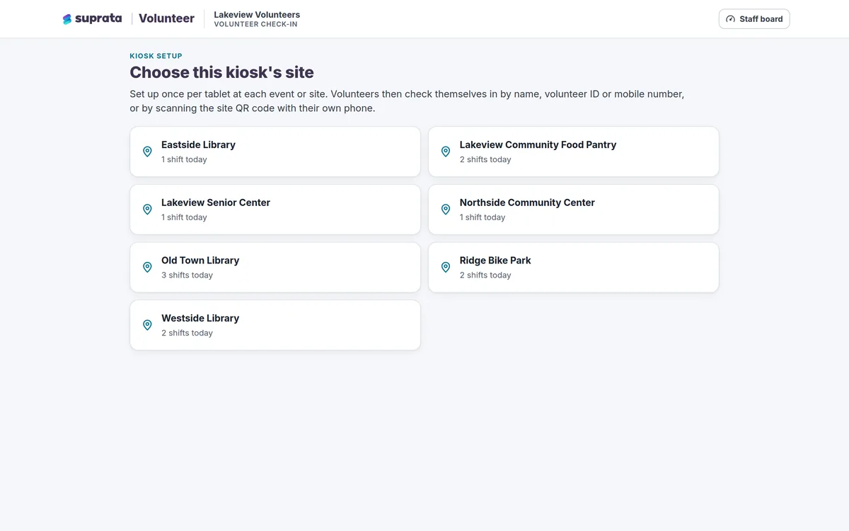 Volunteer — check-in kiosk
