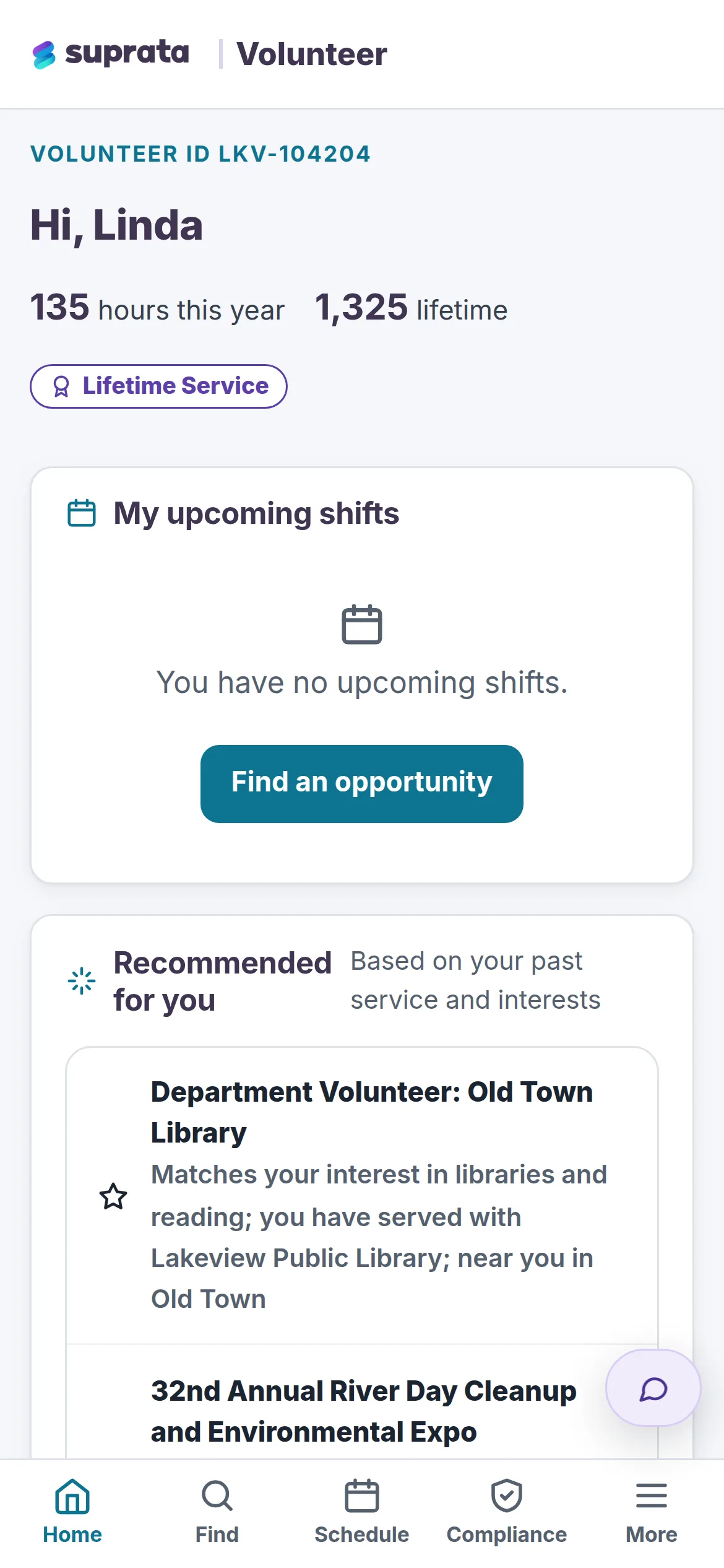 Shifts, hours and opportunities, in Suprata Volunteer.