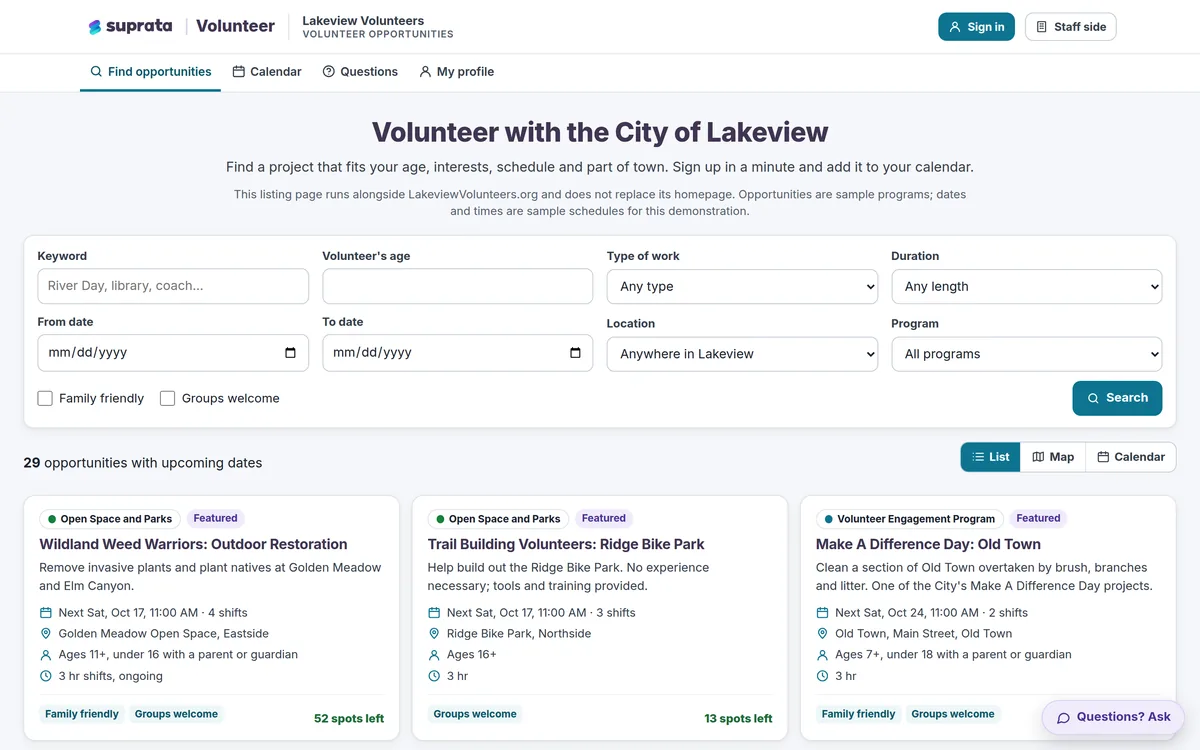 Volunteer — public opportunity search