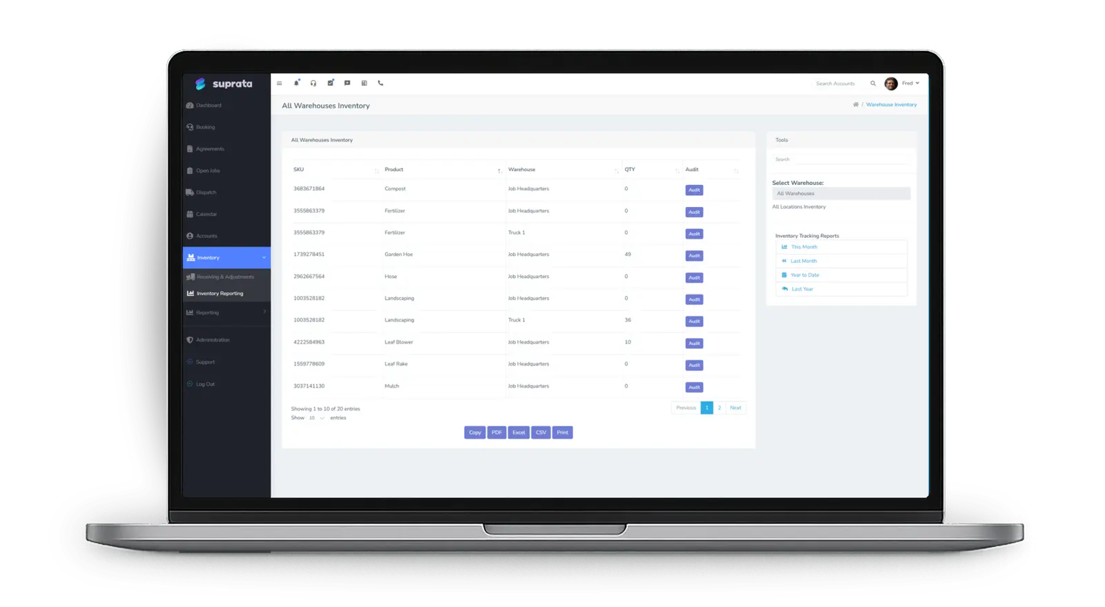 Warehouse inventory list with stock by location
