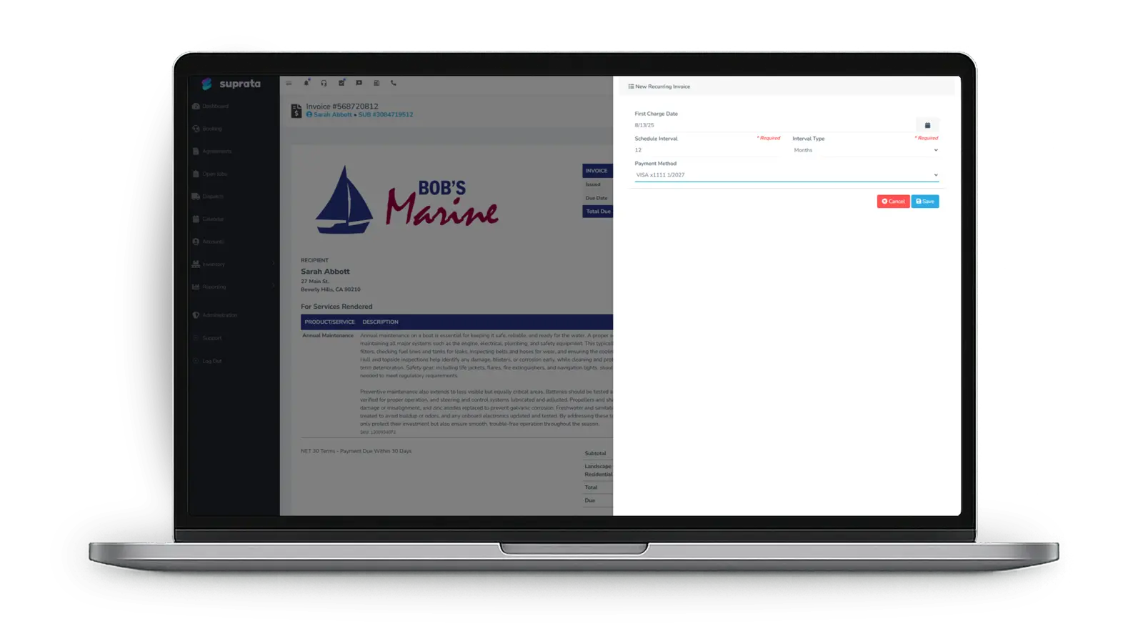 Setting up a new recurring invoice with a first charge date and interval